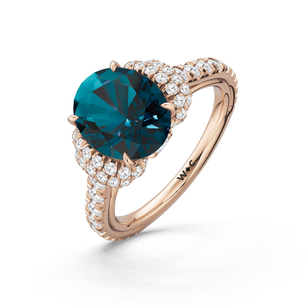 The Aurielle Ring with Created London Blue Topaz Cut Diamond in 14KT Rose Gold view 3
