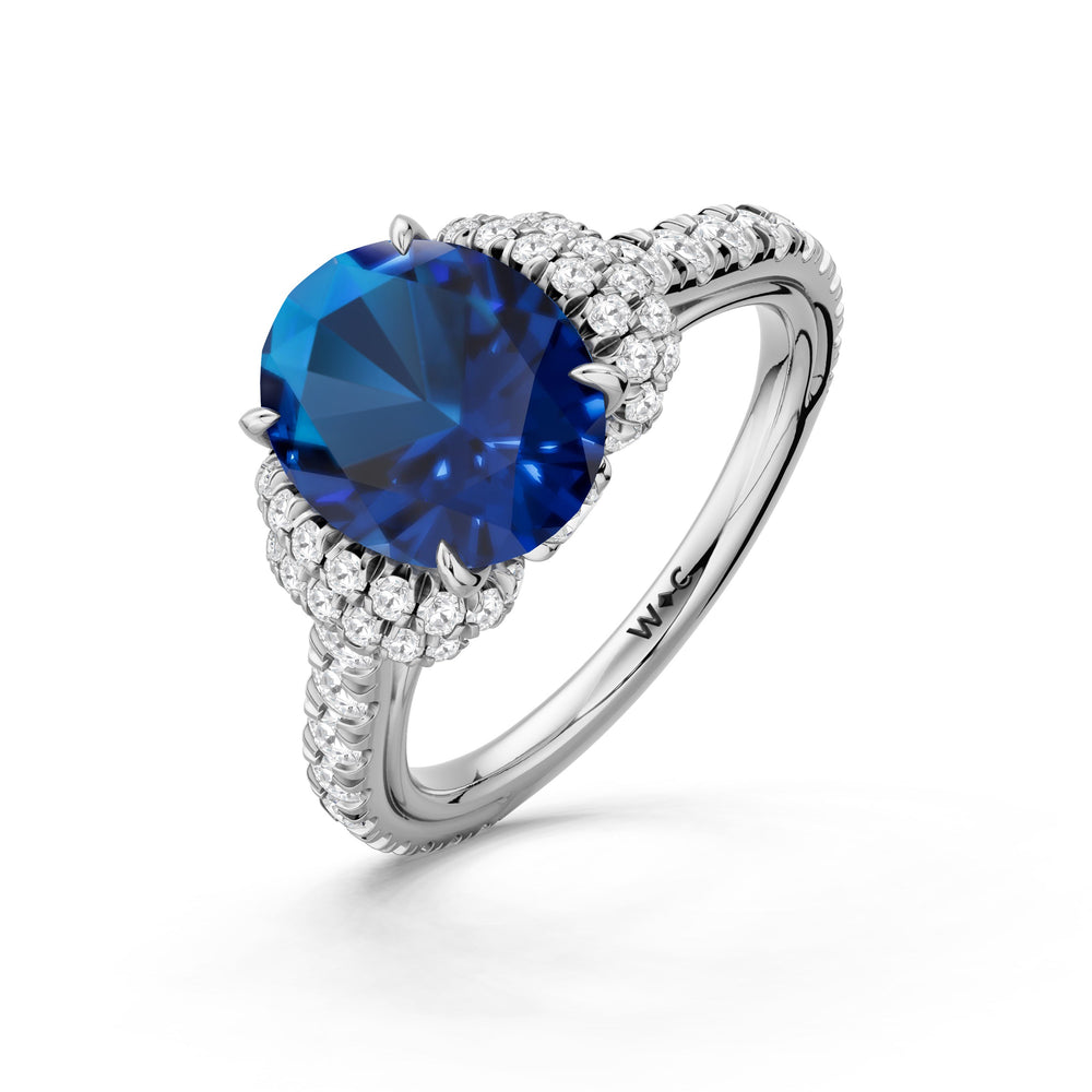 The Aurielle Ring with Created Blue Sapphire Cut Diamond in 14KT Platinum view 3
