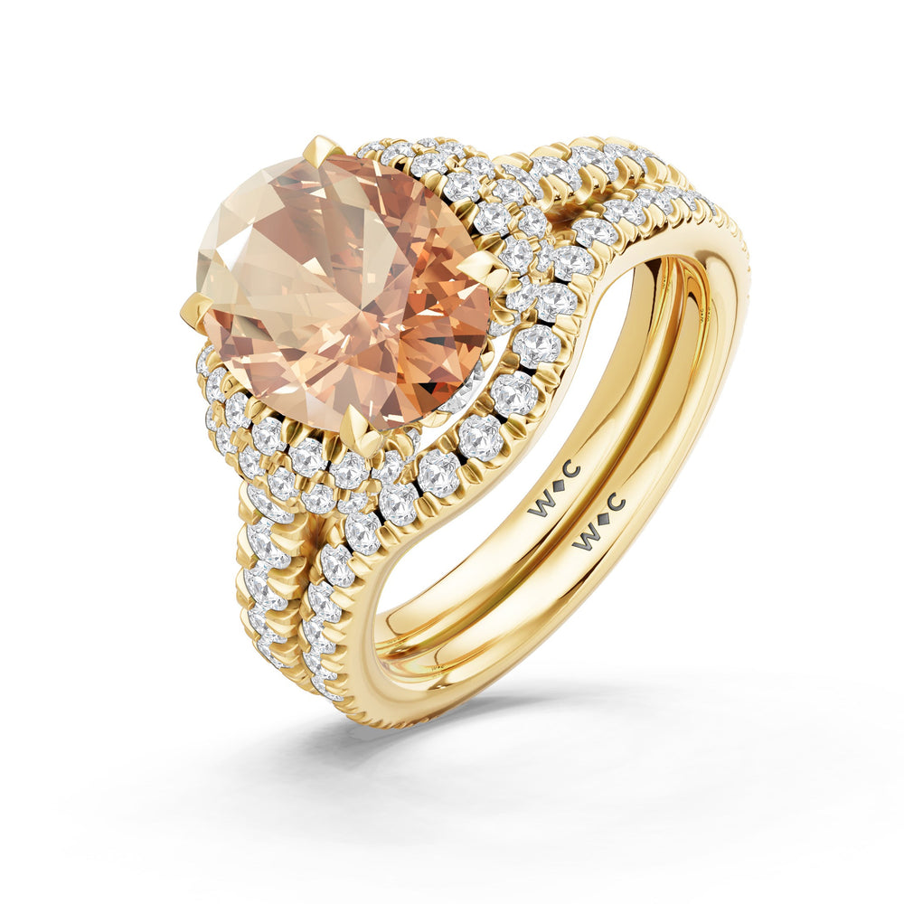 The Aurielle Diamond Wedding Band with Created Morganite Cut Diamond in 14KT Yellow Gold view 3
