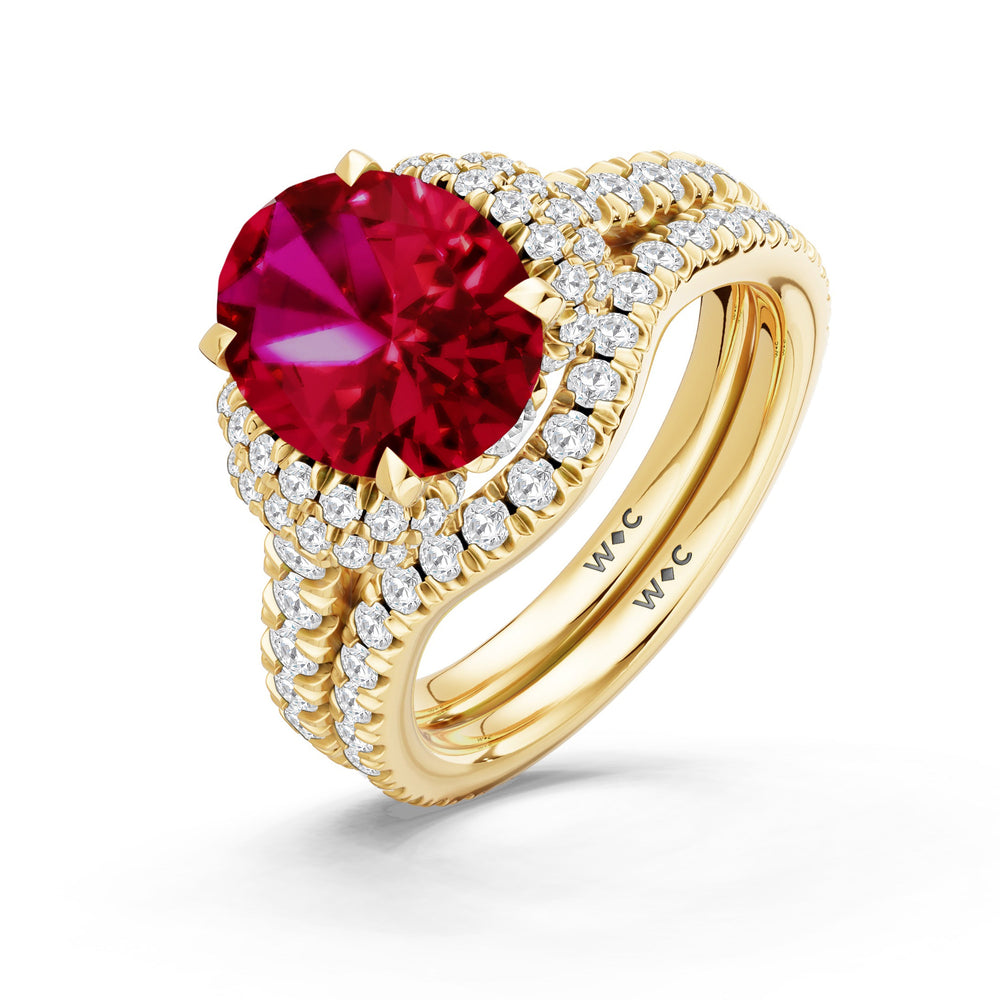 The Aurielle Diamond Wedding Band with Created Ruby Cut Diamond in 14KT Yellow Gold view 3
