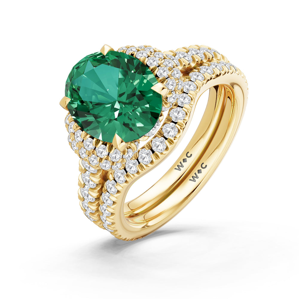 The Aurielle Diamond Wedding Band with Created Emerald Cut Diamond in 14KT Yellow Gold view 3
