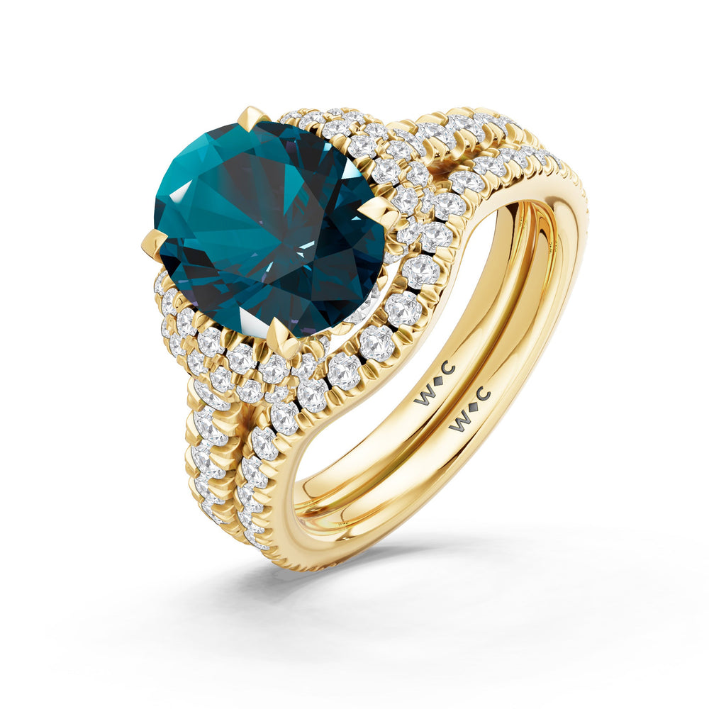 The Aurielle Diamond Wedding Band with Created London Blue Topaz Cut Diamond in 14KT Yellow Gold view 3
