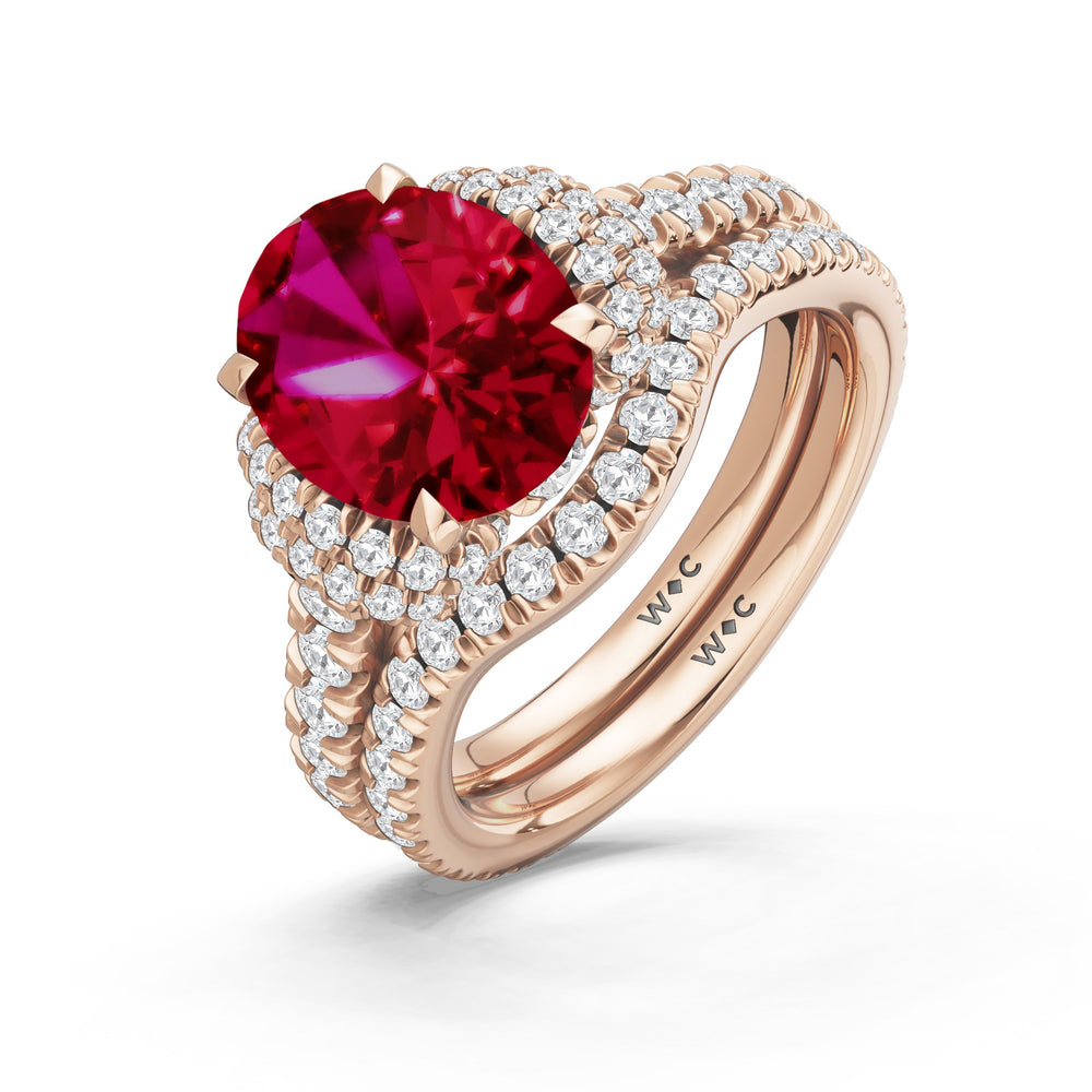 The Aurielle Diamond Wedding Band with Created Ruby Cut Diamond in 14KT Rose Gold view 3
