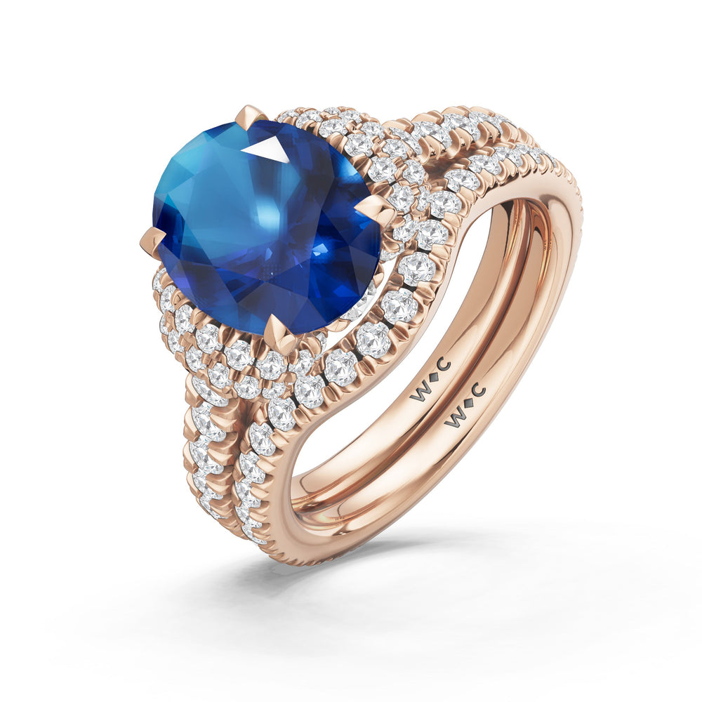 The Aurielle Diamond Wedding Band with Created Blue Sapphire Cut Diamond in 14KT Rose Gold view 3
