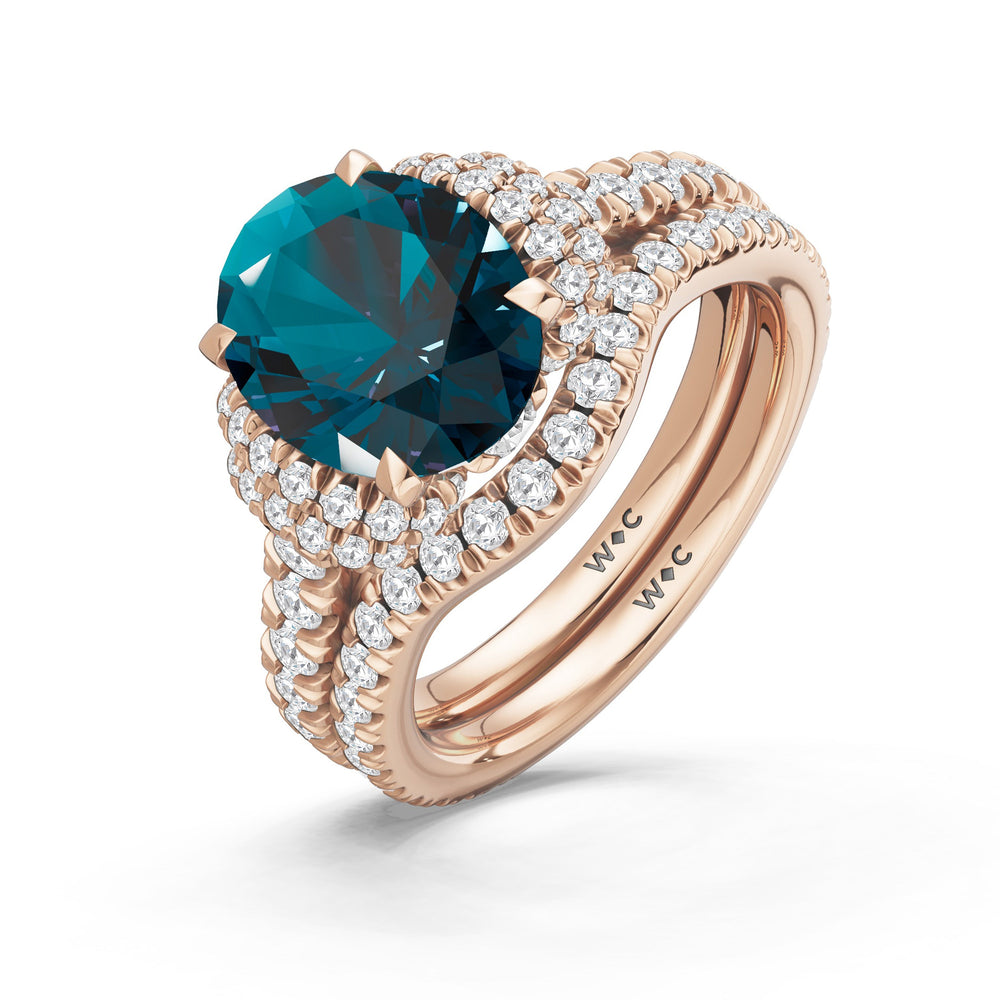 The Aurielle Diamond Wedding Band with Created London Blue Topaz Cut Diamond in 14KT Rose Gold view 3
