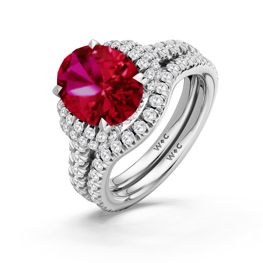 The Aurielle Diamond Wedding Band with Created Ruby Cut Diamond in 14KT Platinum view 3
