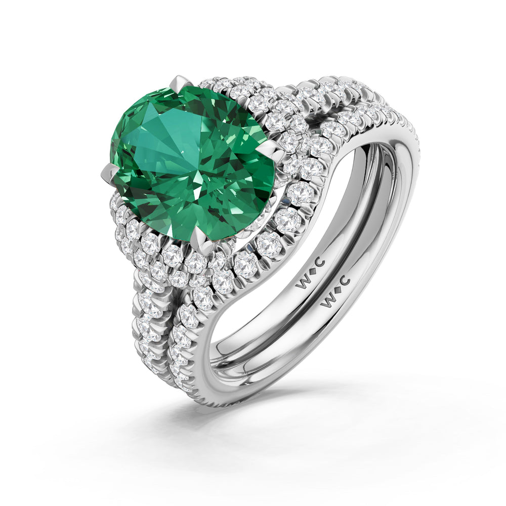 The Aurielle Diamond Wedding Band with Created Emerald Cut Diamond in 14KT Platinum view 3
