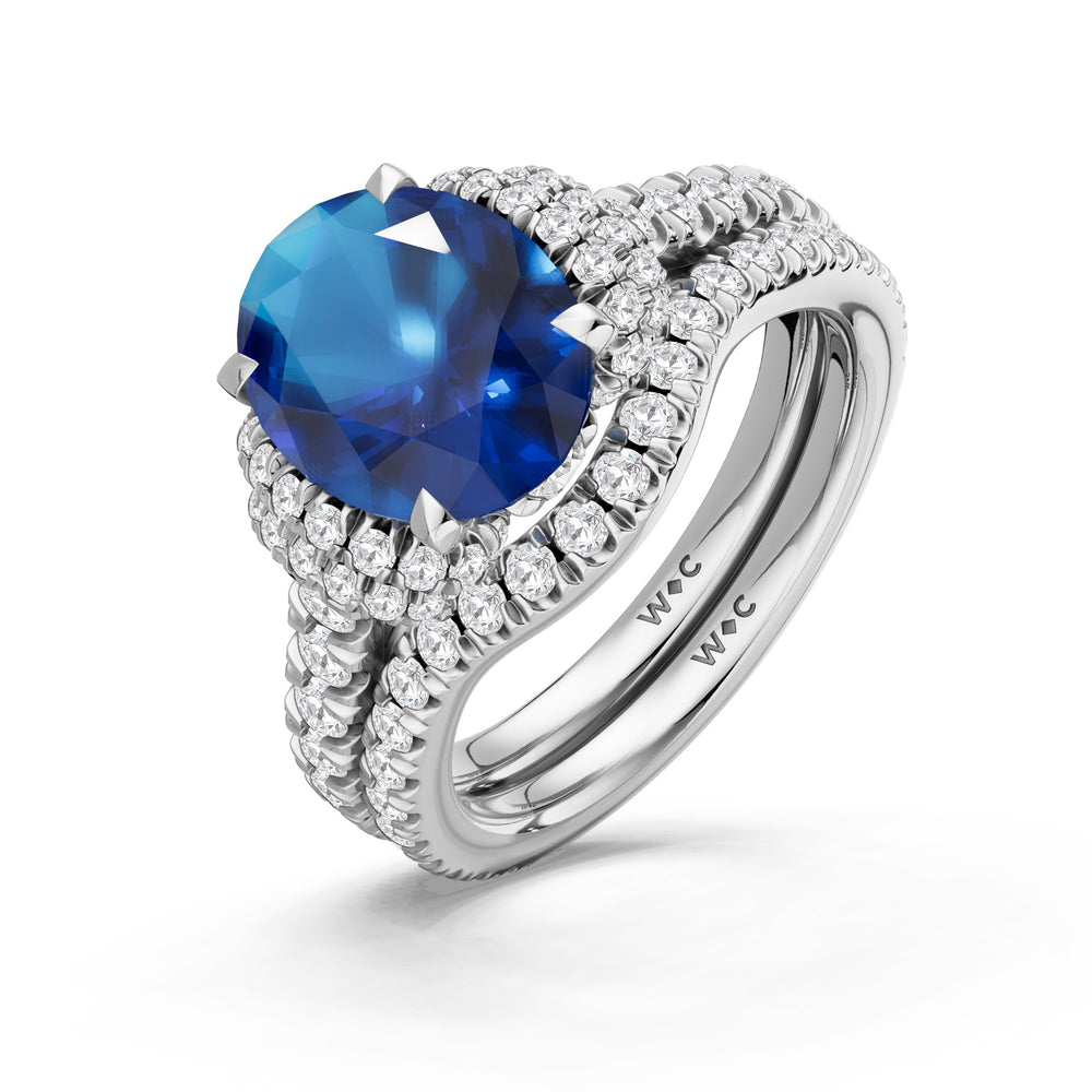 The Aurielle Diamond Wedding Band with Created Blue Sapphire Cut Diamond in 14KT Platinum view 3
