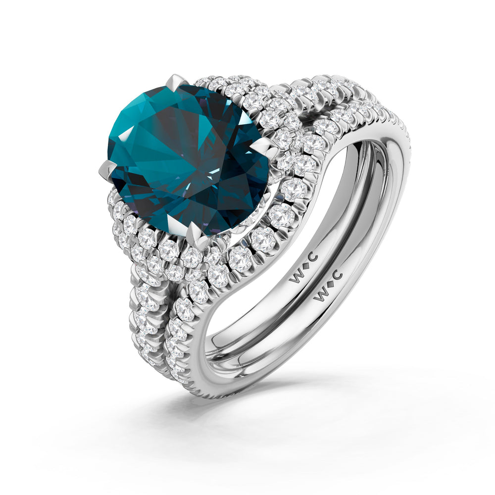 The Aurielle Diamond Wedding Band with Created London Blue Topaz Cut Diamond in 14KT Platinum view 3
