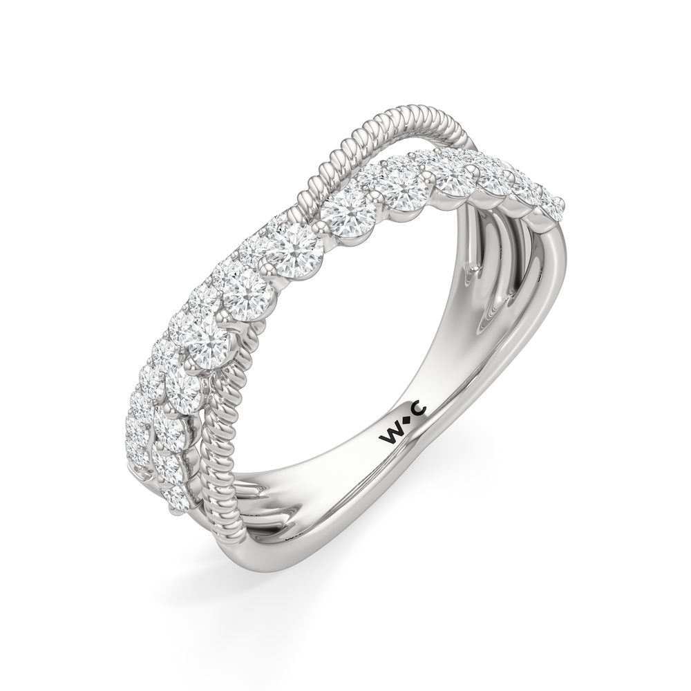 Triple Hoop Diamond Ring with 14KT White Gold / Lab / 3/4 Cut Diamond in 14KT White Gold / Lab / 3/4 view 3
