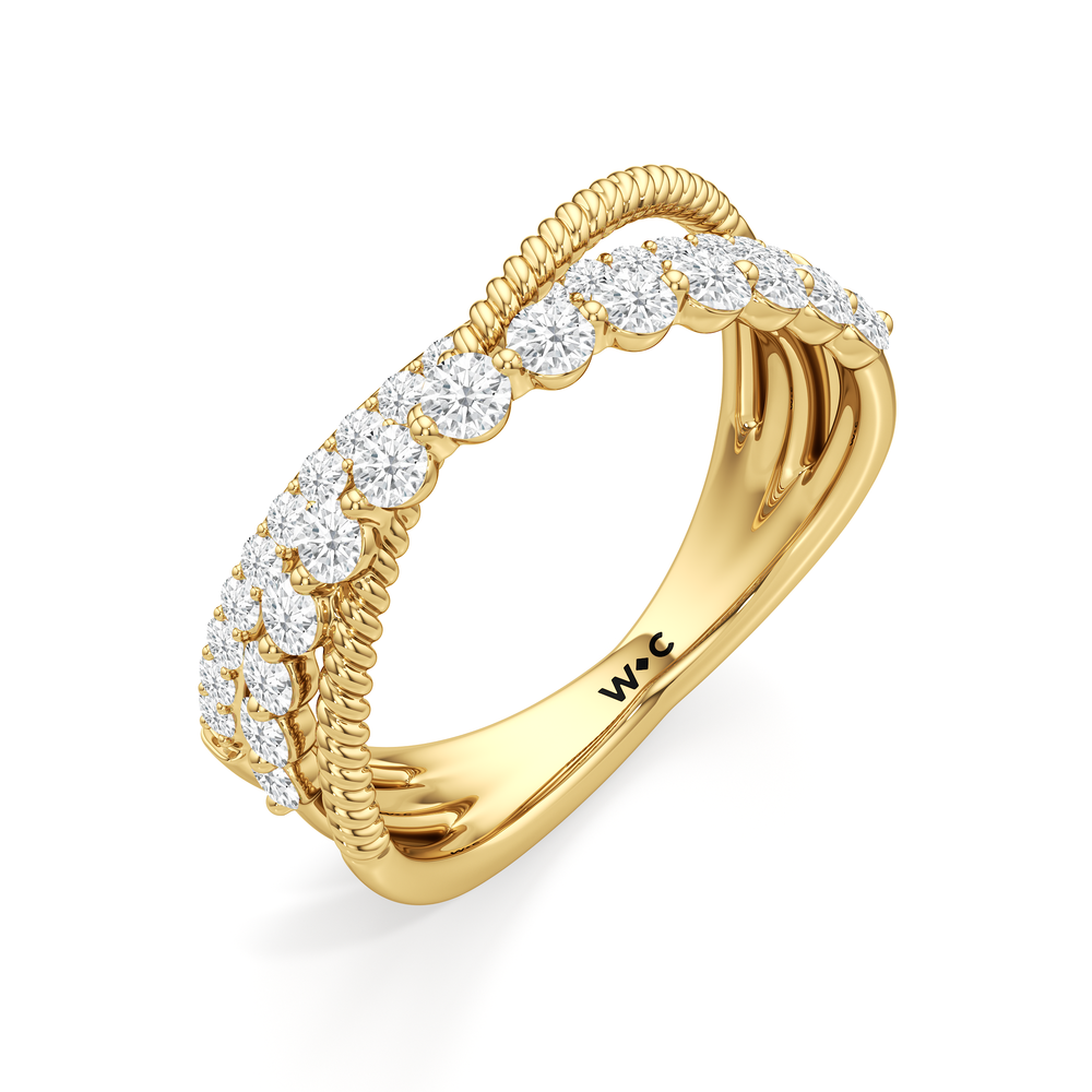 Triple Hoop Diamond Ring with 14KT Yellow Gold / Lab / 3/4 Cut Diamond in 14KT Yellow Gold / Lab / 3/4 view 3
