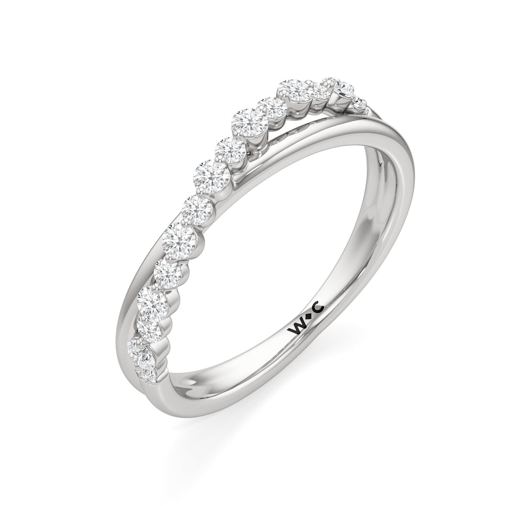 Diamond Line Criss Cross Ring with 14KT White Gold / Lab / 1/4 Cut Diamond in 14KT White Gold / Lab / 1/4 view 3
