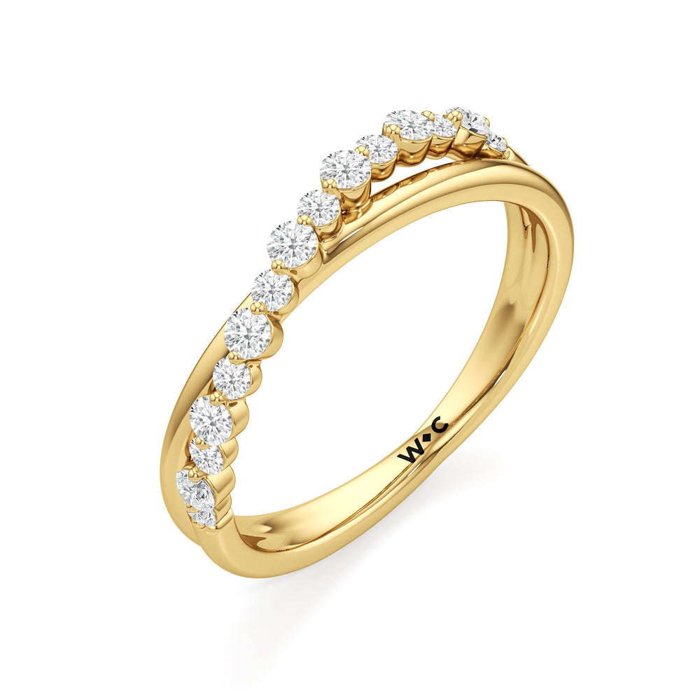 Diamond Line Criss Cross Ring with 14KT Yellow Gold / Lab / 1/4 Cut Diamond in 14KT Yellow Gold / Lab / 1/4 view 3

