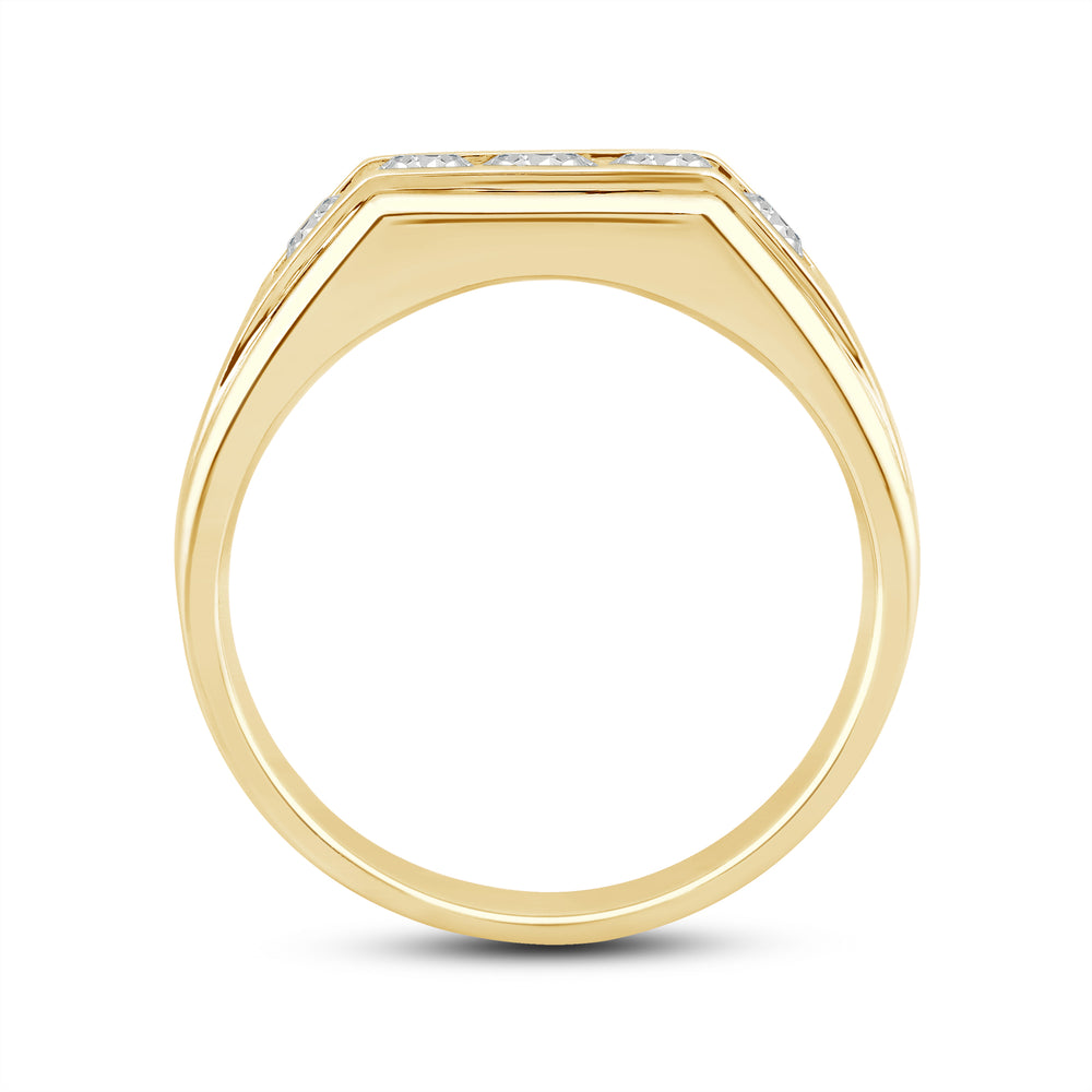 5 Stone Stepped Men's Ring with 18KT Yellow Gold / Lab / 1 Cut Diamond in 14KT Yellow Gold / Lab / 1 view 4
