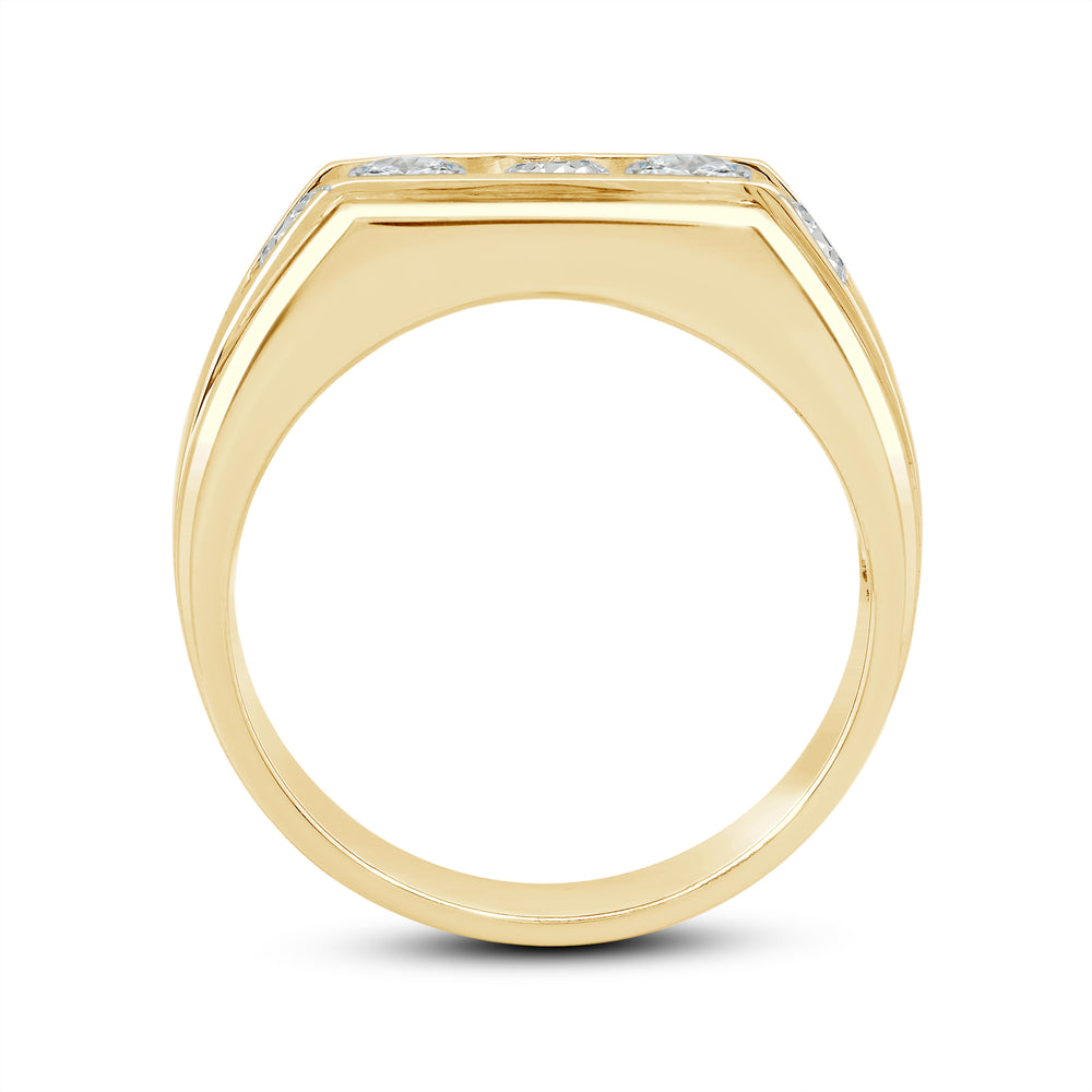 5 Stone Stepped Men's Ring with 18KT Yellow Gold / Lab / 1 1/2 Cut Diamond in 14KT Yellow Gold / Lab / 1 1/2 view 4
