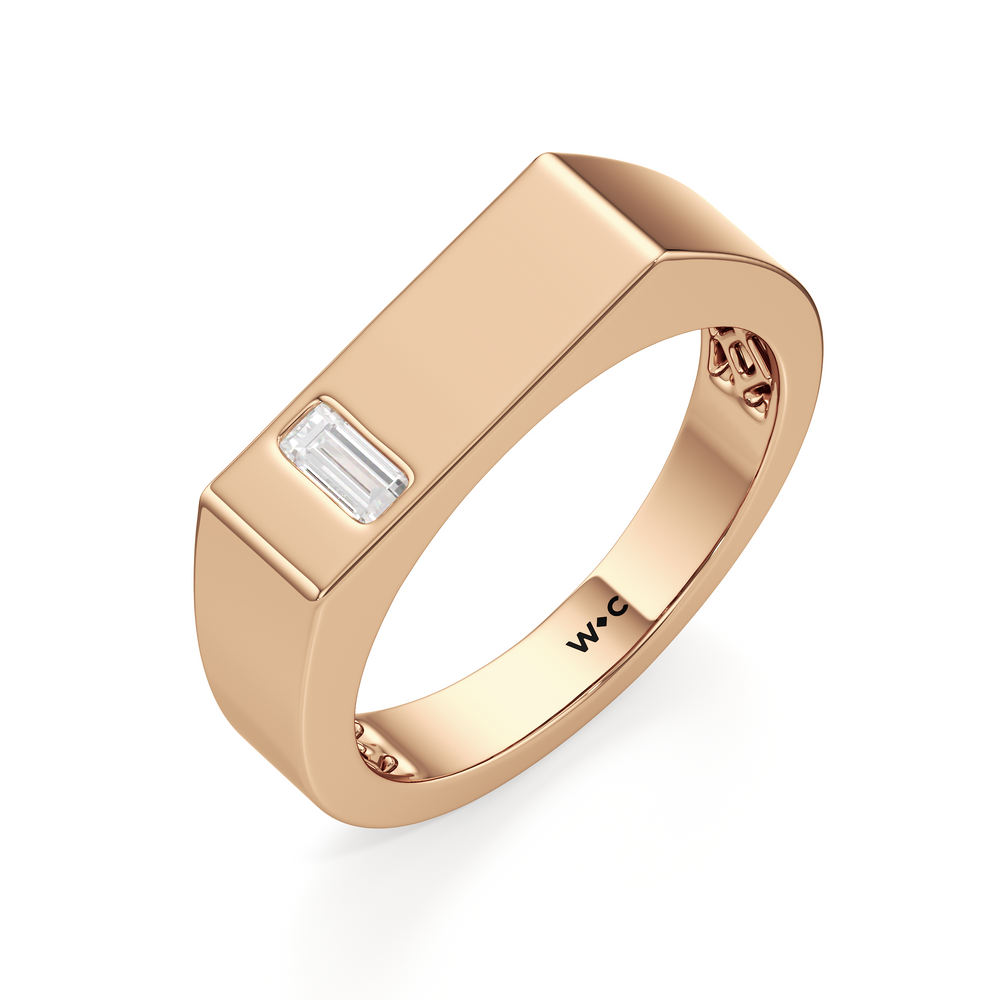 Angular Flat Top Solitaire Men's Ring with 18KT Rose Gold / Lab / 1/5 Cut Diamond in 14KT Rose Gold / Lab / 1/5 view 3
