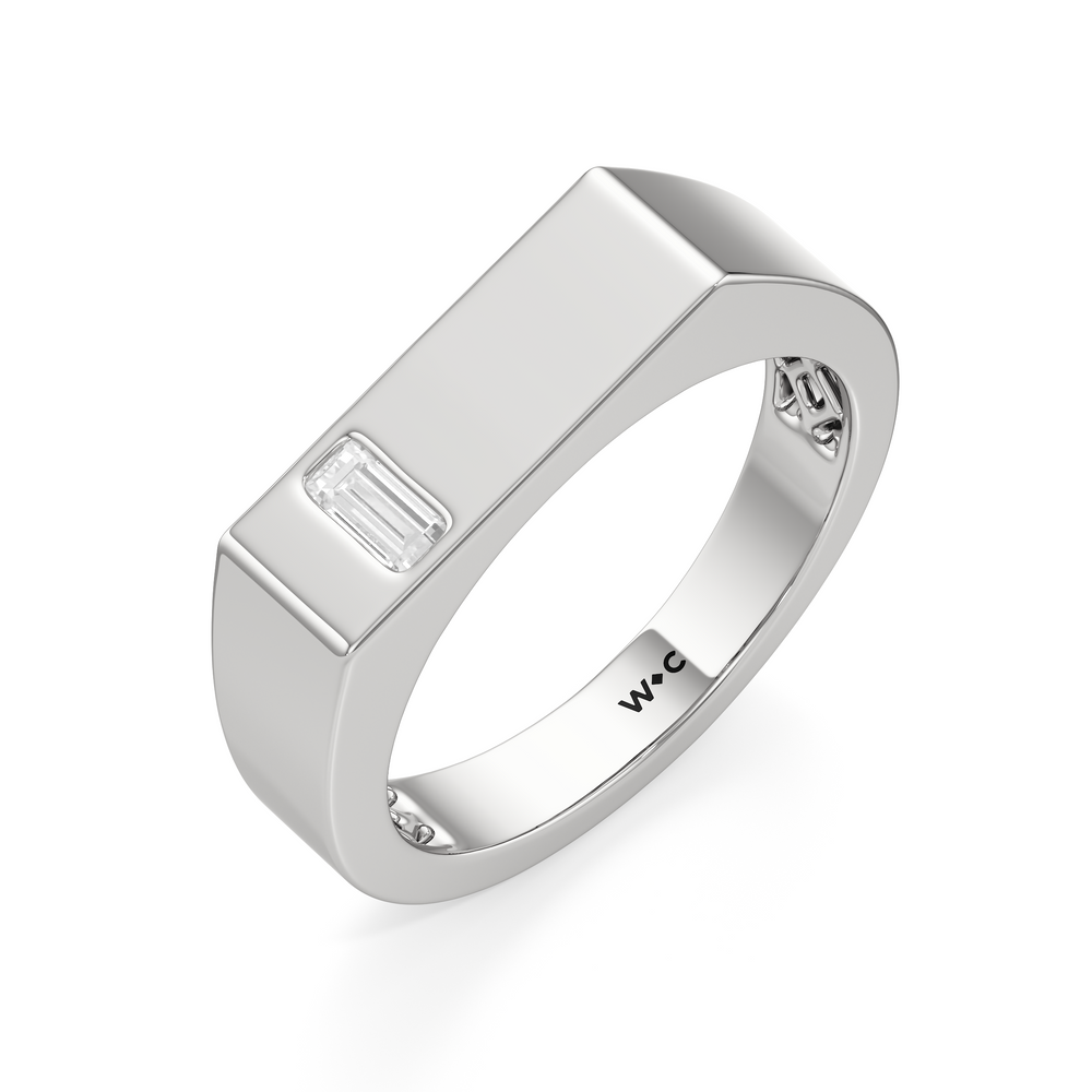 Angular Flat Top Solitaire Men's Ring with Platinum / Lab / 1/5 Cut Diamond in 14KT Platinum / Lab / 1/5 view 3
