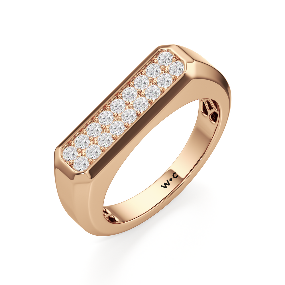 Octagonal Flat Top Diamond Pave Men's Ring with 18KT Rose Gold / Lab / 1/2 Cut Diamond in 14KT Rose Gold / Lab / 1/2 view 3

