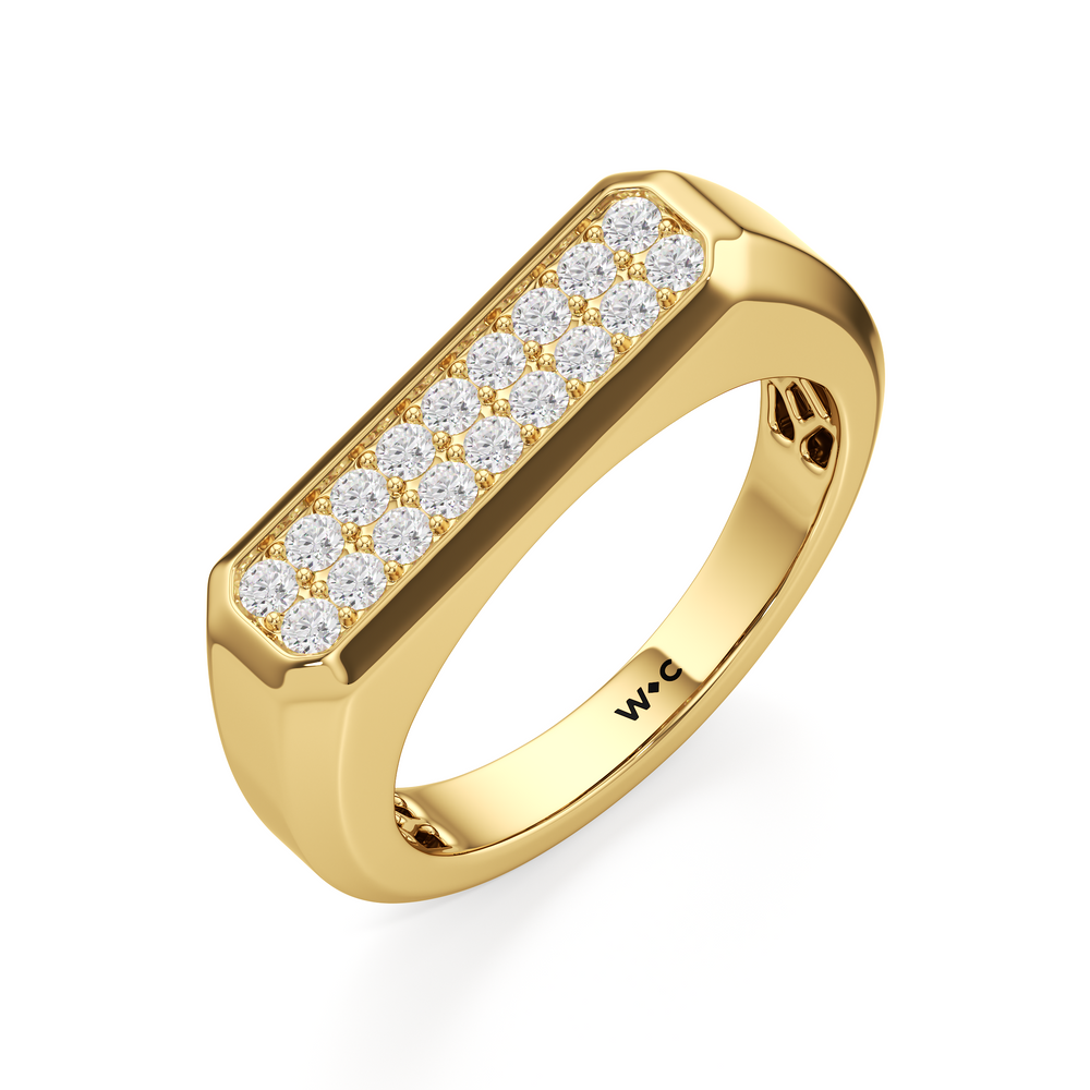 Octagonal Flat Top Diamond Pave Men's Ring with 18KT Yellow Gold / Lab / 1/2 Cut Diamond in 14KT Yellow Gold / Lab / 1/2 view 3

