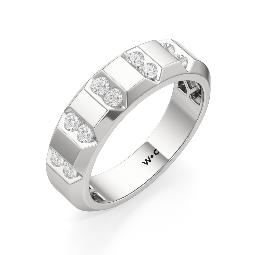 Ridged Channel Diamond Men's Ring with Platinum / Lab / 1/2 Cut Diamond in 14KT Platinum / Lab / 1/2 view 3
