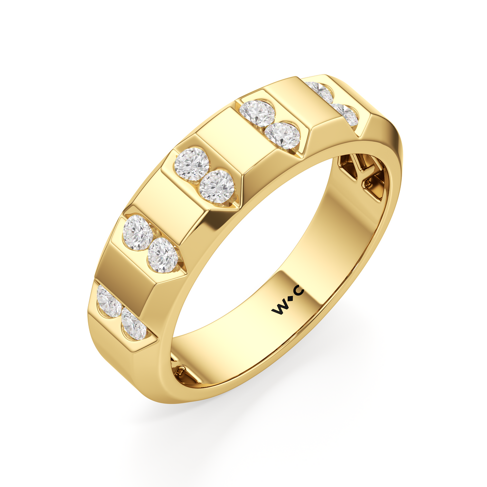 Ridged Channel Diamond Men's Ring with 18KT Yellow Gold / Lab / 1/2 Cut Diamond in 14KT Yellow Gold / Lab / 1/2 view 3

