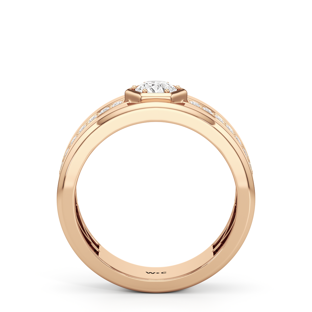 Hexagon Diamond Ridge Men's Ring with 18KT Rose Gold / Lab / 3/4 Cut Diamond in 14KT Rose Gold / Lab / 3/4 view 2

