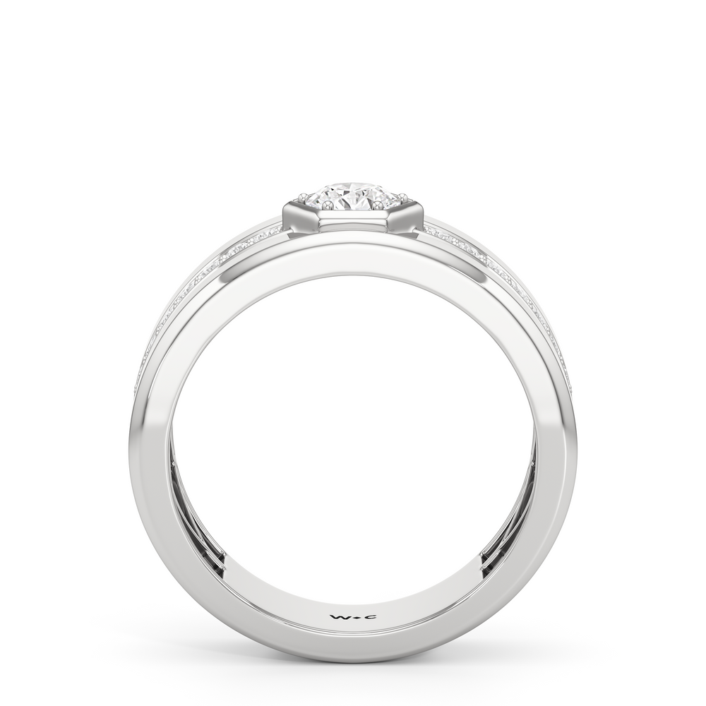 Hexagon Diamond Ridge Men's Ring with Platinum / Lab / 3/4 Cut Diamond in 14KT Platinum / Lab / 3/4 view 2
