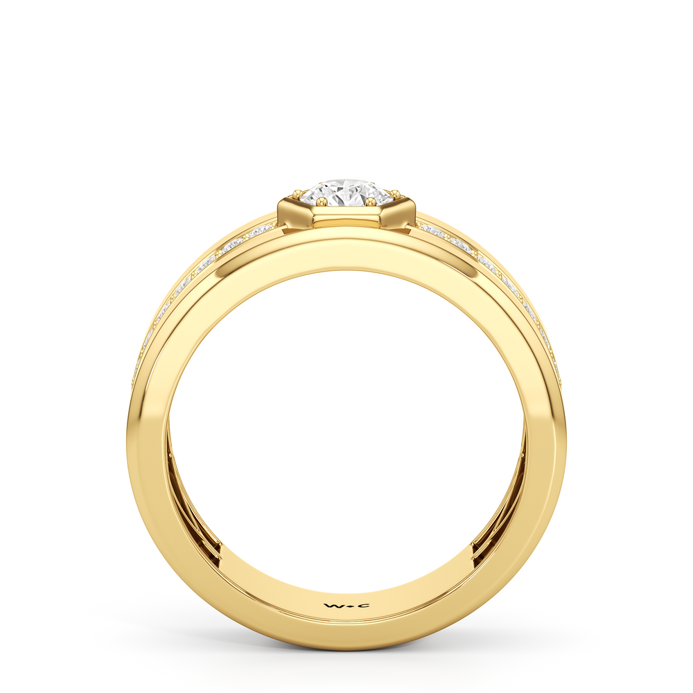 Hexagon Diamond Ridge Men's Ring with 18KT Yellow Gold / Lab / 3/4 Cut Diamond in 14KT Yellow Gold / Lab / 3/4 view 2
