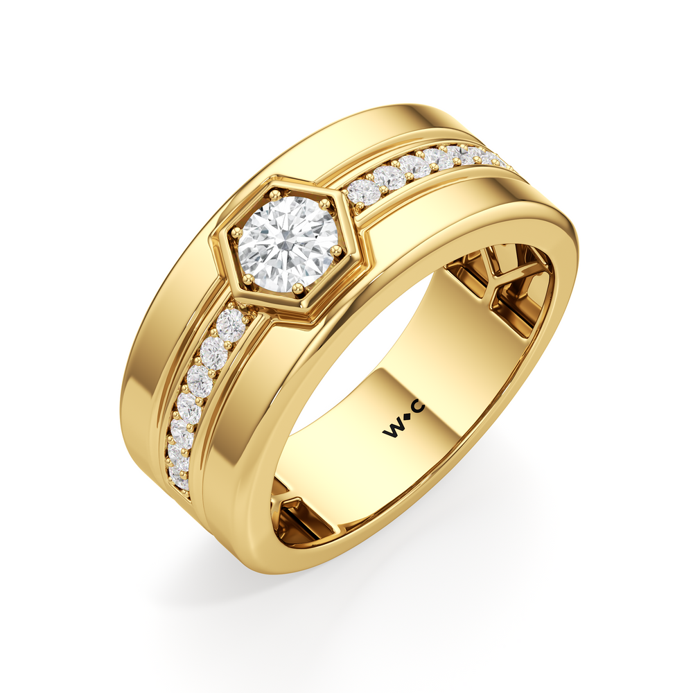 Hexagon Diamond Ridge Men's Ring with 18KT Yellow Gold / Lab / 3/4 Cut Diamond in 14KT Yellow Gold / Lab / 3/4 view 3
