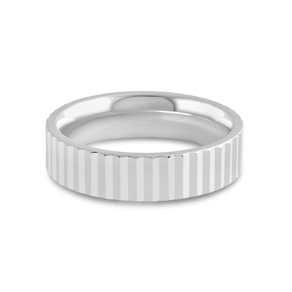 Fluted Men's Ring with 18KT White Gold / 6 Cut Diamond in 14KT White Gold / 6 view 1
