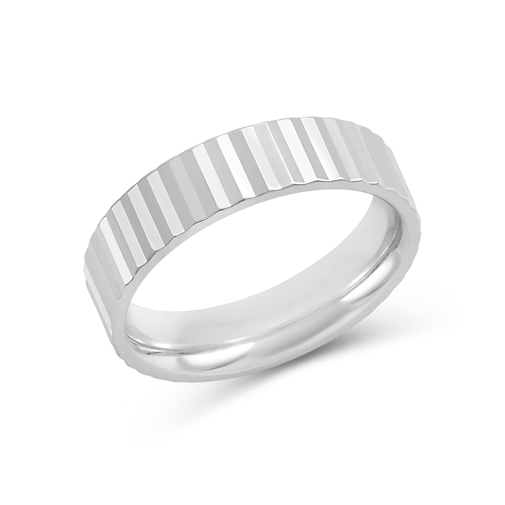 Fluted Men's Ring with 18KT White Gold / 6 Cut Diamond in 14KT White Gold / 6 view 4
