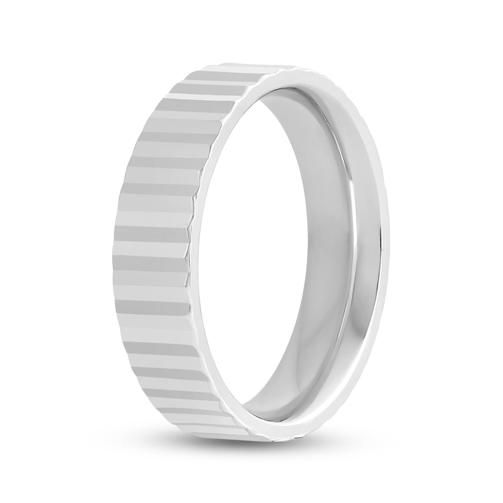 Fluted Men's Ring with 18KT White Gold / 6 Cut Diamond in 14KT White Gold / 6 view 3

