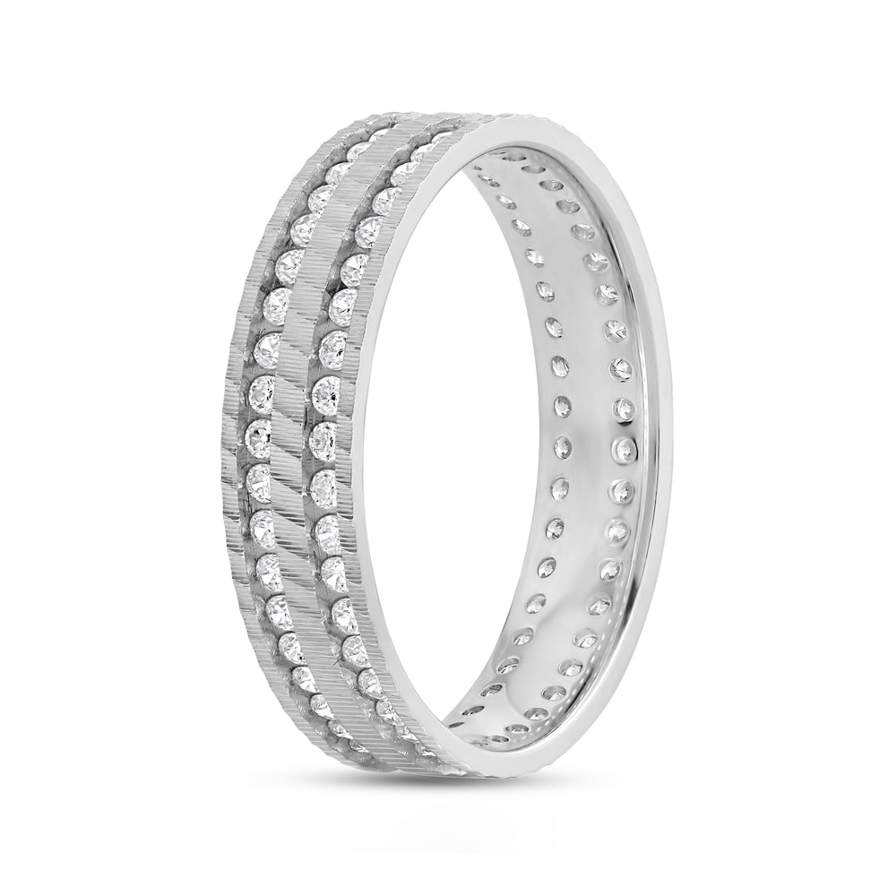 Layered Wave Men's Ring with 18KT White Gold / Lab / 9/10 Cut Diamond in 14KT White Gold / Lab / 9/10 view 3
