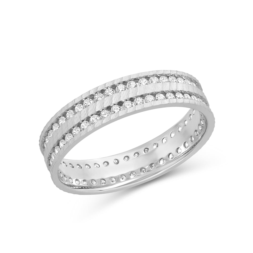 Layered Wave Men's Ring with 18KT White Gold / Lab / 9/10 Cut Diamond in 14KT White Gold / Lab / 9/10 view 4
