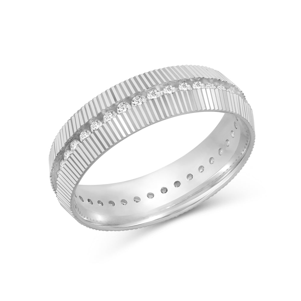 Fluted Frame Men's Ring with 18KT White Gold / Lab / 1 Cut Diamond in 14KT White Gold / Lab / 1 view 3
