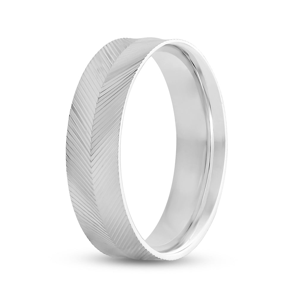 Ribbed Reverse Men's Ring with 18KT White Gold / 6 Cut Diamond in 14KT White Gold / 6 view 3
