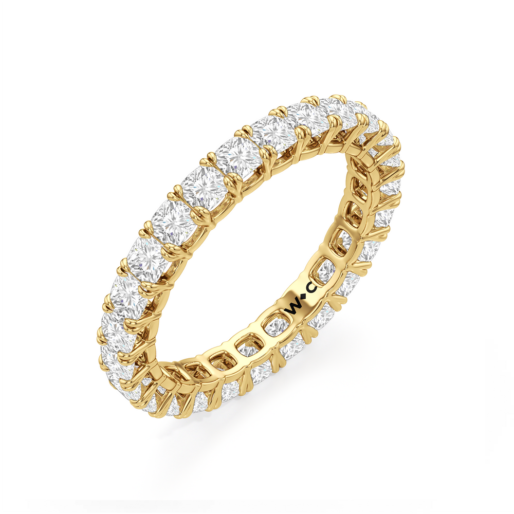 Premium Cushion Eternity Ring (E+ VS+) with 18KT Yellow Gold / Lab / 3 Cut Diamond in 14KT Yellow Gold / Lab / 3 view 5
