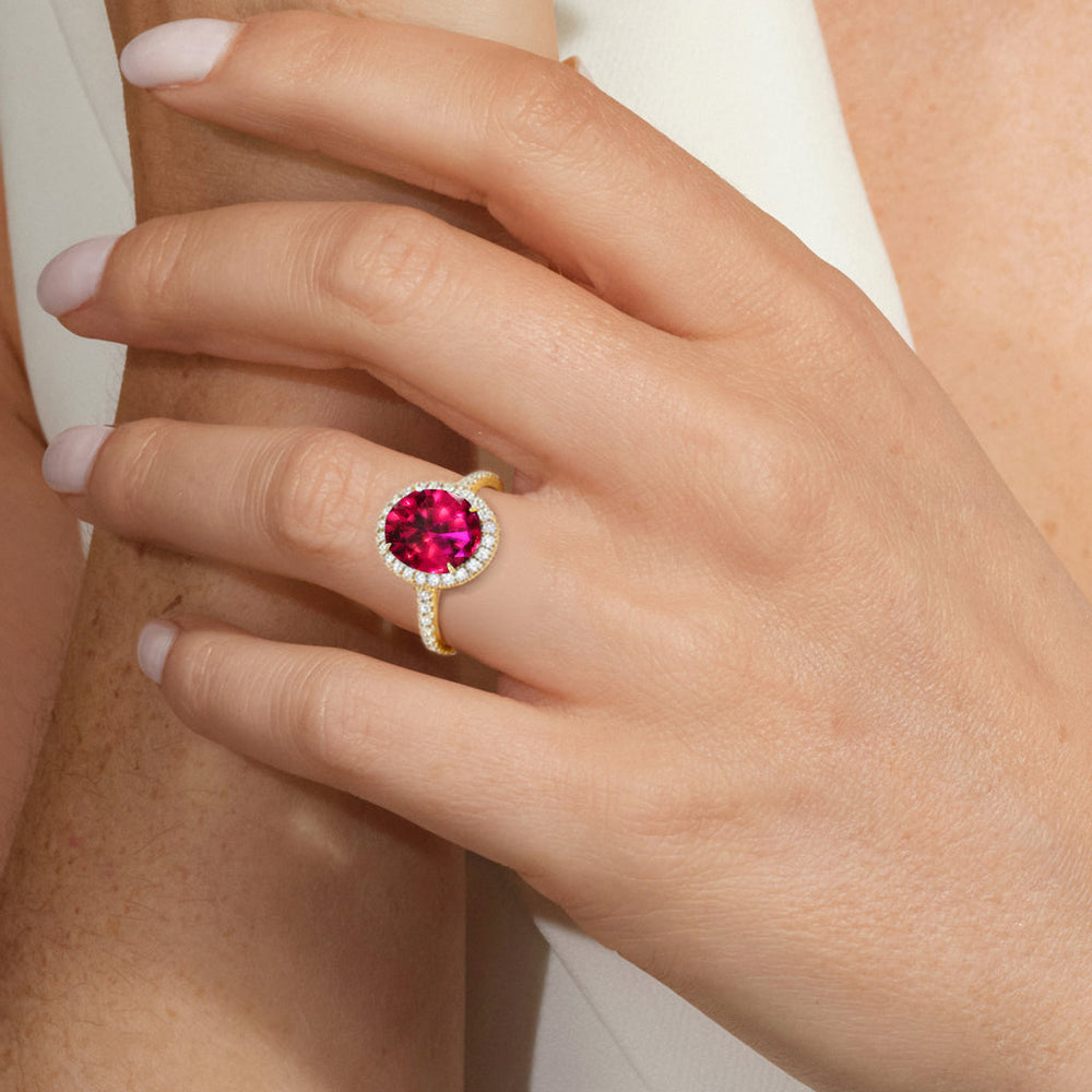 The Roselle Ring with Created Ruby Cut Diamond in 14KT Yellow Gold view 5
