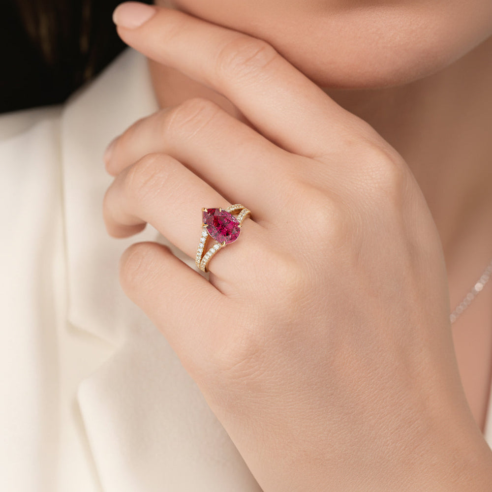 The Celestia Ring with Created Ruby Cut Diamond in 14KT Platinum view 6
