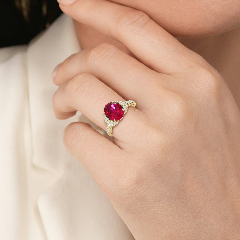 The Aurielle Ring with Created Ruby Cut Diamond in 14KT Rose Gold view 6
