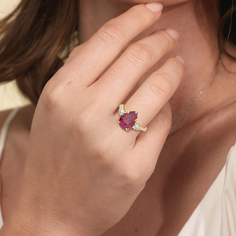 The Rosavine Ring with Created Ruby Cut Diamond in 14KT Rose Gold view 4
