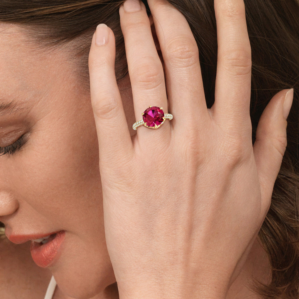 The Florence Ring with Created Ruby Cut Diamond in 14KT Yellow Gold view 5
