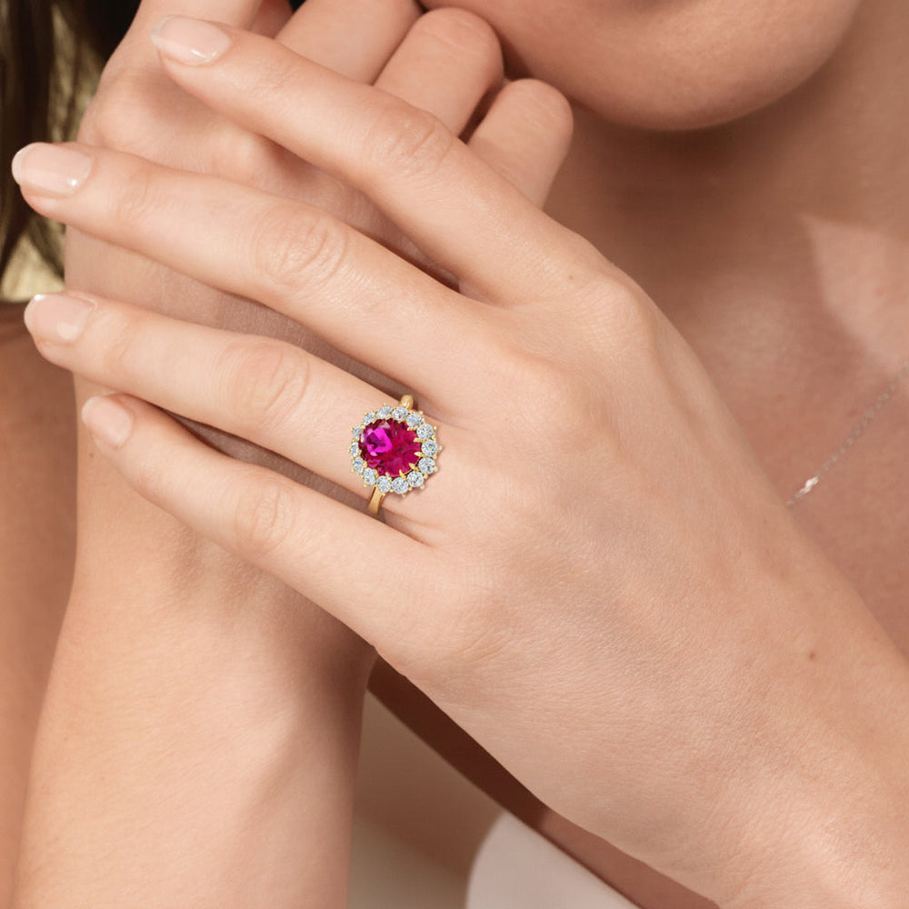 The Spencer Ring with Created Ruby Cut Diamond in 14KT Yellow Gold view 5
