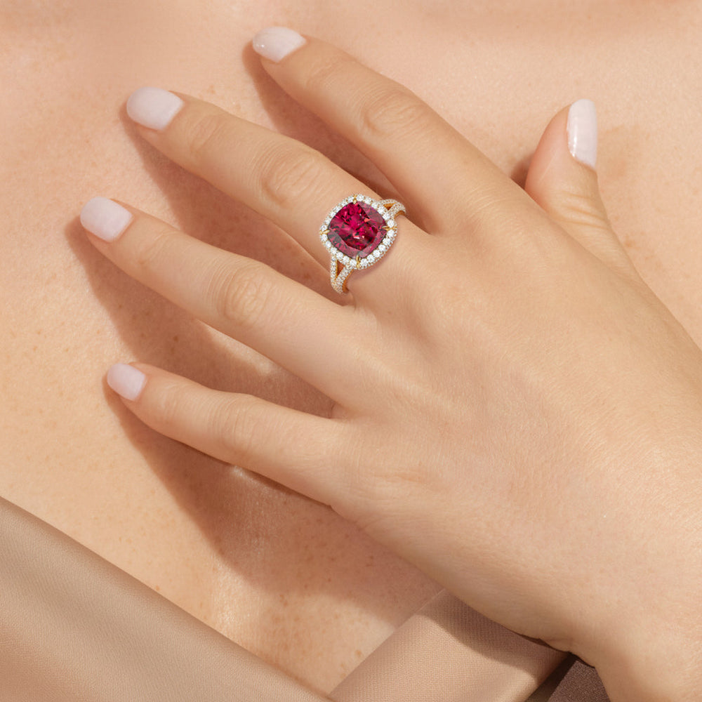 The Viridalis Ring with Created Ruby Cut Diamond in 14KT Rose Gold view 6
