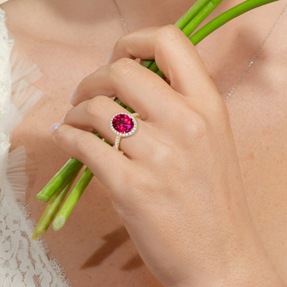 The Roselle Ring with Created Ruby Cut Diamond in 14KT Rose Gold view 6
