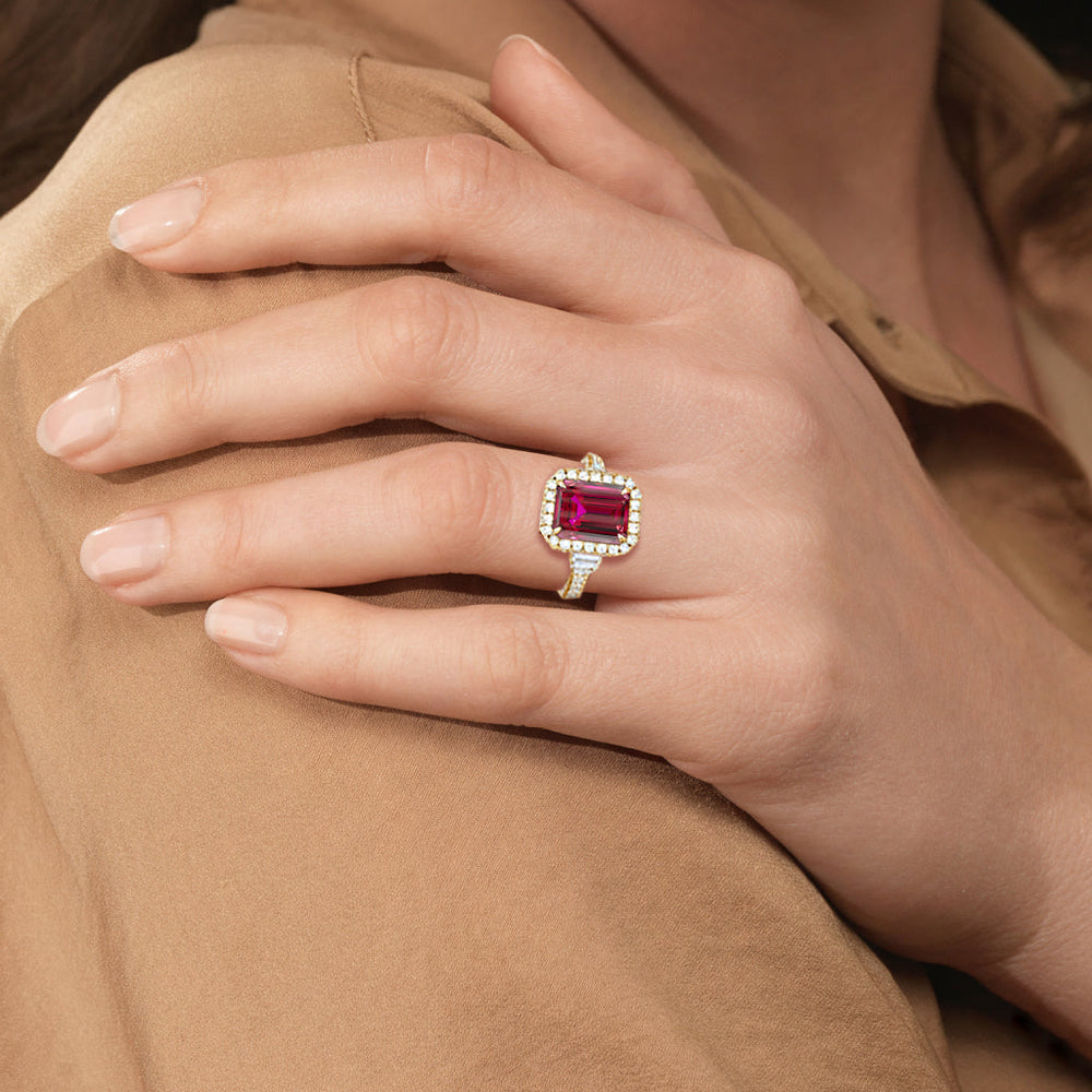 The Nocturne Ring with Created Ruby Cut Diamond in 14KT Rose Gold view 6
