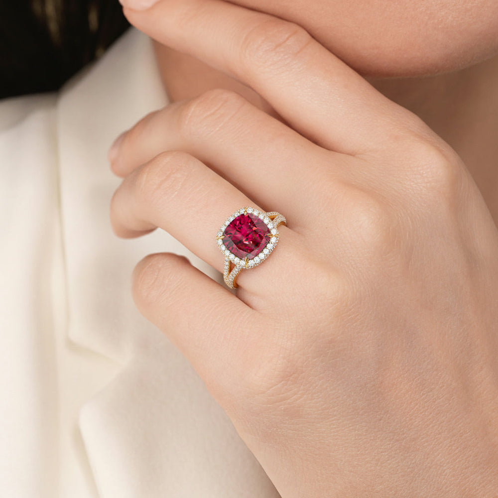 The Viridalis Ring with Created Ruby Cut Diamond in 14KT Rose Gold view 5
