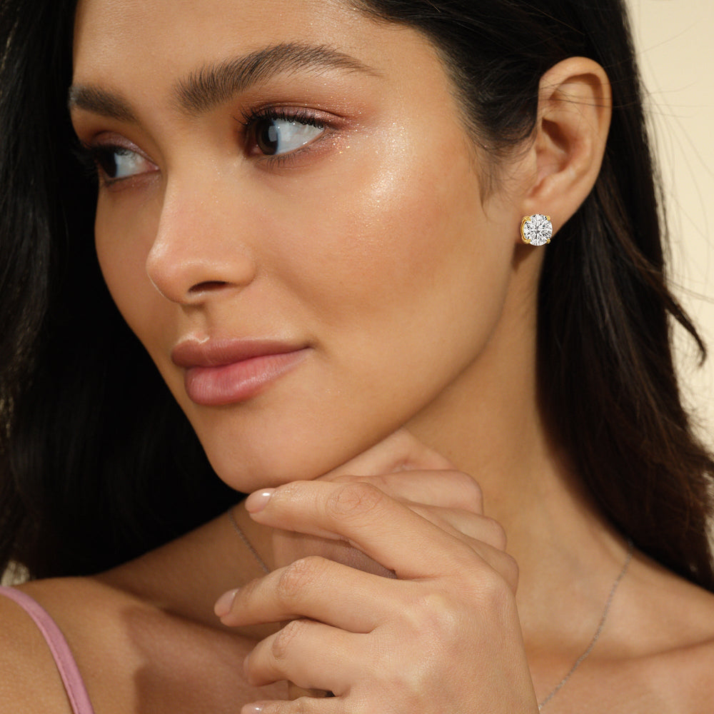 Certified Lab Diamond Luxe Four Prong Stud Earrings (E+ VVS+) with 18KT Rose Gold / Lab / 10 Cut Diamond in 14KT Rose Gold / Lab / 10 view 3

