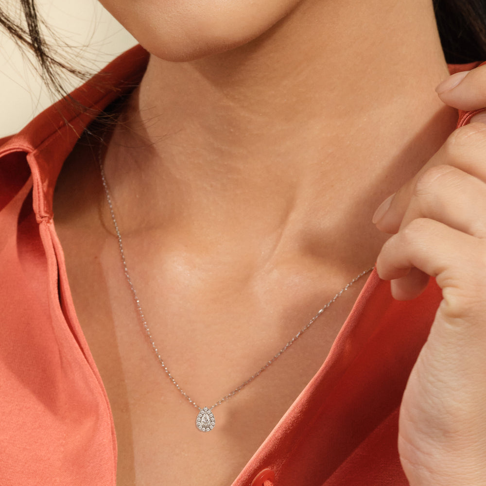 Halo Pear Lab Created Diamond Necklace with 14KT Yellow Gold / Lab / 3/4 Cut Diamond in 14KT Yellow Gold / Lab / 3/4 view 2
