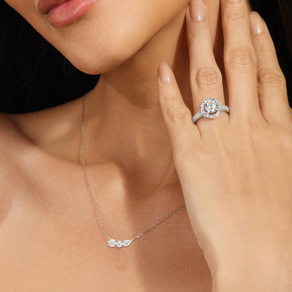 Trio Pear Cluster Necklace with 14KT White Gold / Lab / 1 1/2 Cut Diamond in 14KT White Gold / Lab / 1 1/2 view 3
